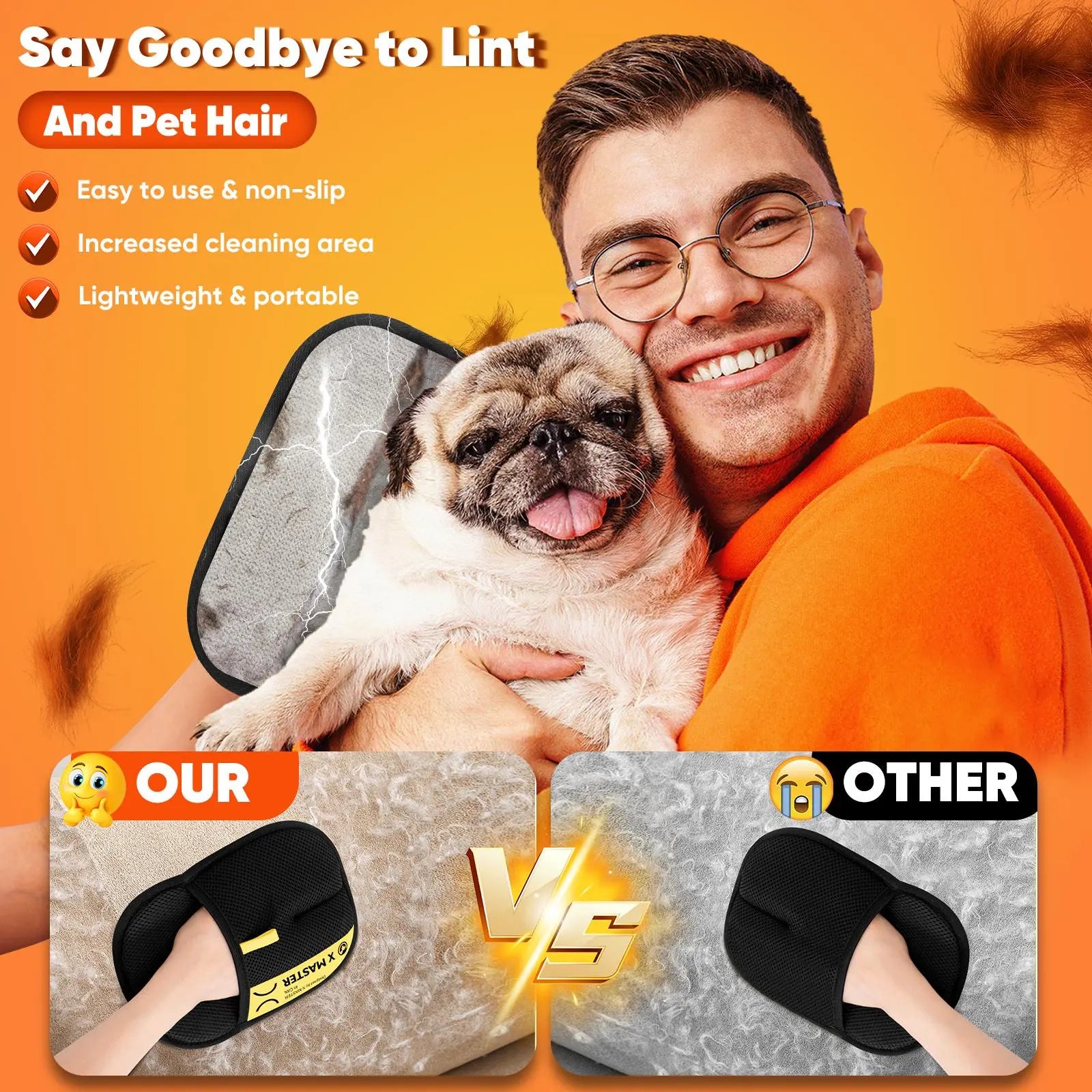 Reusable Electrostatic Pet Hair Removal Gloves for Efficient Cleaning of Furniture, Carpets, and Car Interiors