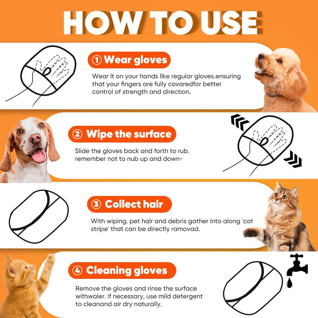 Reusable Electrostatic Pet Hair Removal Gloves for Efficient Cleaning of Furniture, Carpets, and Car Interiors