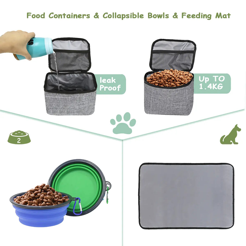 Wolt Pet Travel Bag Kit - Airline-Approved Organizer for Dog Food and Supplies, Ideal for Camping, Hiking, and Weekend Getaways, Black Travel Accessories for Pet Lovers