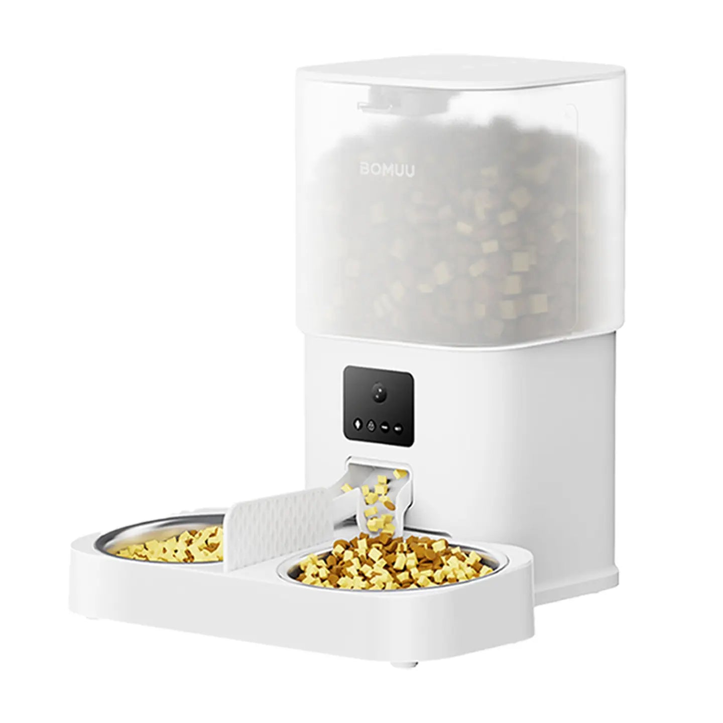 BOMUU Smart Automatic Pet Feeder with Dual Stainless Steel Bowls, 1080P HD Camera, APP Remote Feeding, 2.4G WiFi, Timed Portion Control, Two-Way Audio, 10-Second Voice Recording, 8 Meals per Day, 6L Capacity for Cats and Dogs