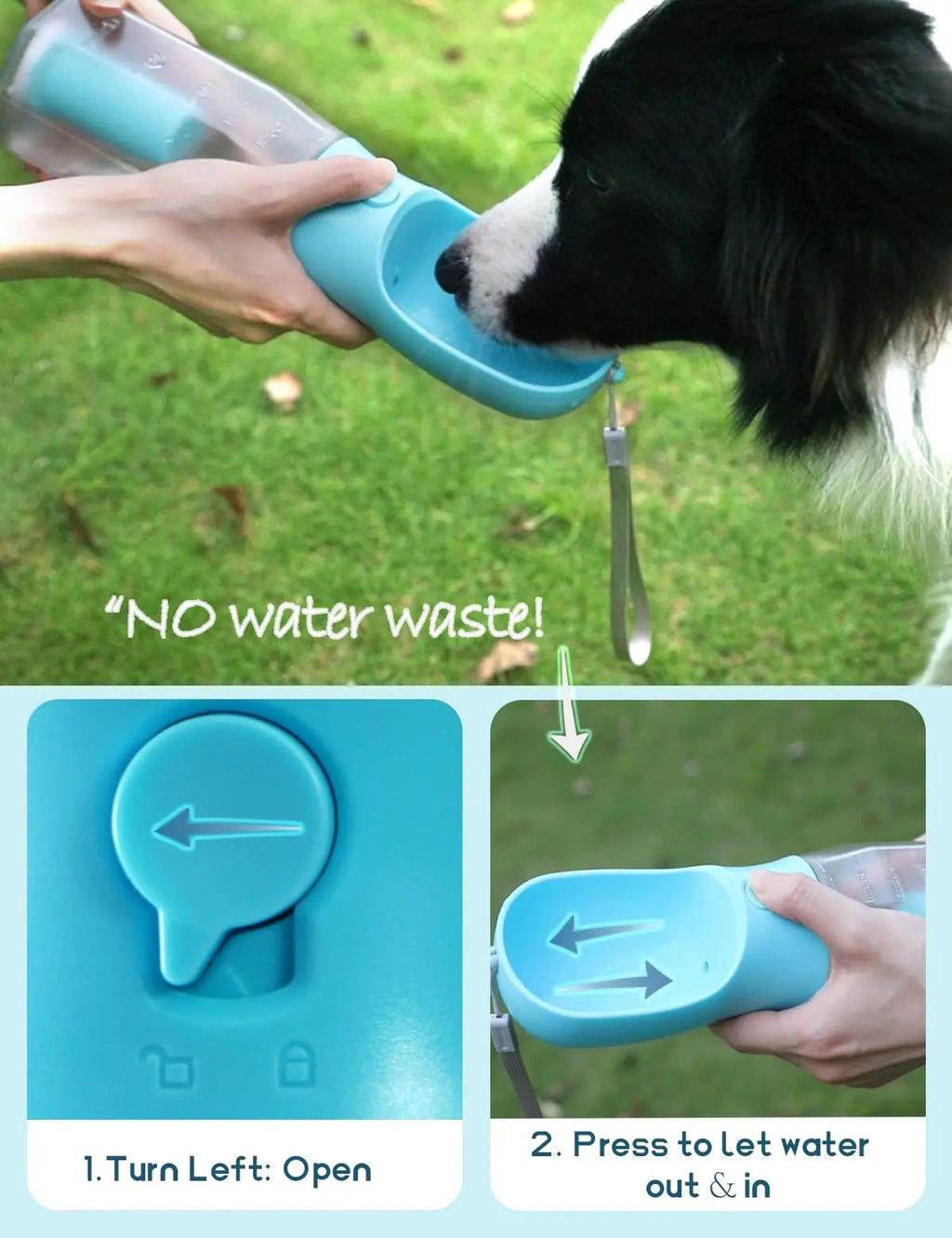 3-in-1 Portable Water Bottle for Dogs with Food Container and Waste Bag Holder - Blue, 20Oz, Ideal for Outdoor Activities and Travel