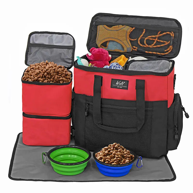 Wolt Pet Travel Bag Kit - Airline-Approved Organizer for Dog Food and Supplies, Ideal for Camping, Hiking, and Weekend Getaways, Black Travel Accessories for Pet Lovers
