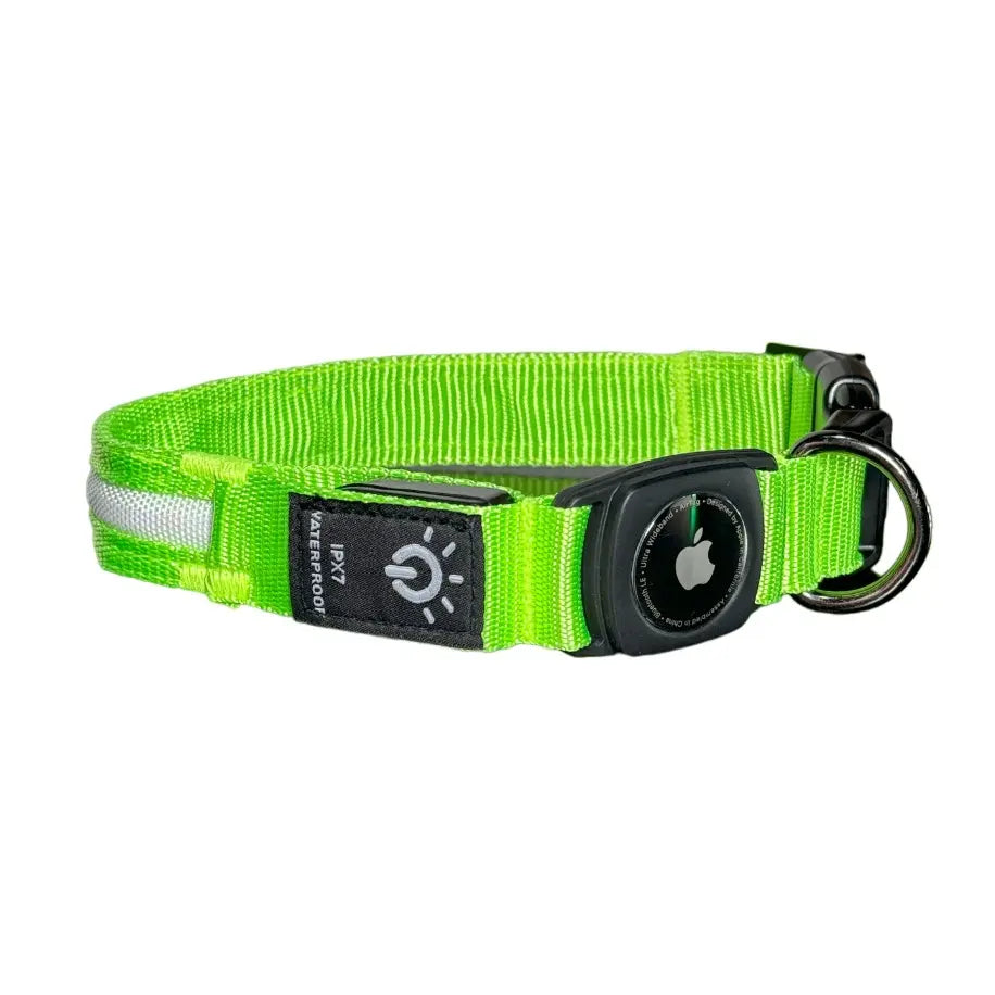 LED Dog Collar with AirTag Holder - Rechargeable, Waterproof, Adjustable, Soft, and Reflective Design