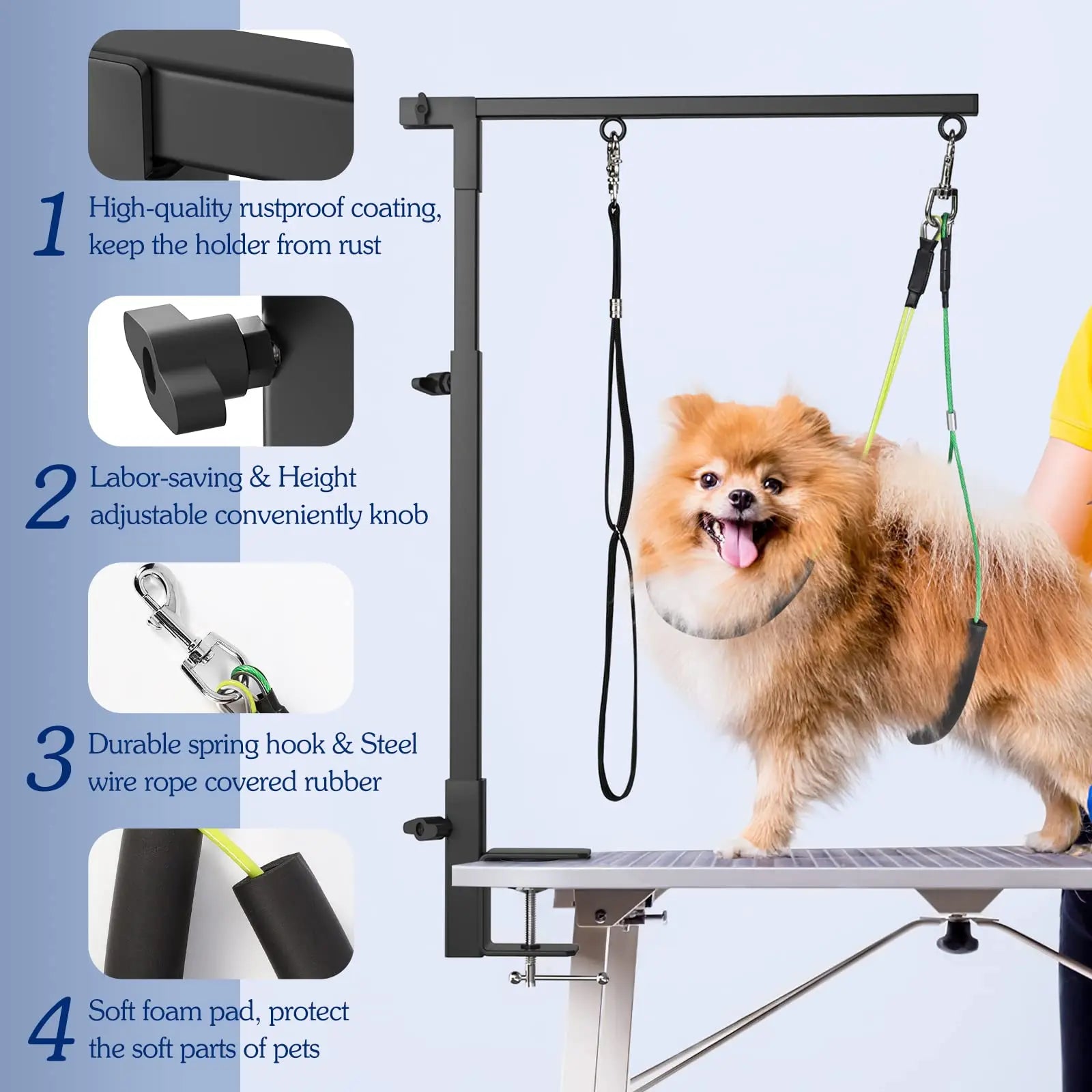 Pawaboo Dog Grooming Table Arm with Clamp, 35" Dog-Grooming-Arm Dog Grooming Stand and Free Two No Sit Haunch Holder with Grooming Loop, Foldable Dog Grooming Arm for Small Medium Pet, Groomer Partner