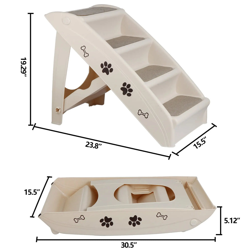 Foldable 4-Step Plastic Pet Stairs for Small Dogs with Non-Slip Paw Pads and Easy-Climb Design for Safe Access to Elevated Surfaces
