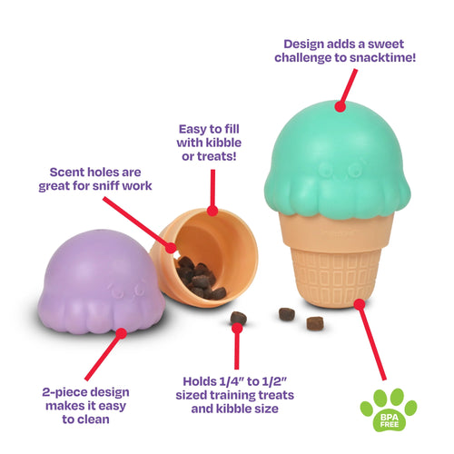 Brightkins Ice Cream Dog Toy Treat Dispenser for Engaging Training and Chewing for Small and Medium Dogs
