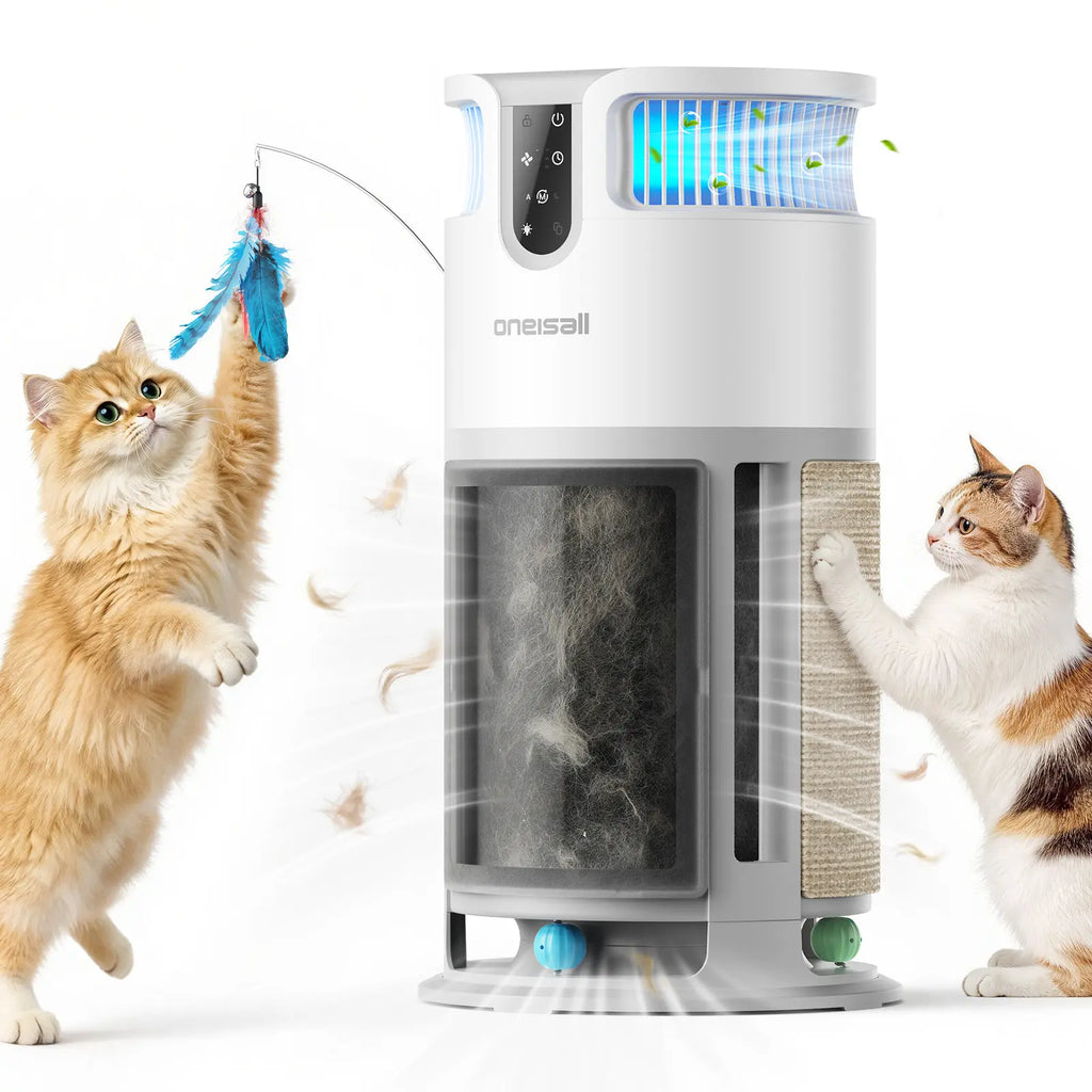 Oneisall H13 HEPA Washable Filter Air Purifier with PM2.5 Display, 3000 Sq Ft Coverage, 360° Airflow, Auto Mode, Pet Odor and Hair Removal, Ideal for Allergies, Smoke, and Dust, Includes Built-In Cat Toy, Model PP04 Summervibes