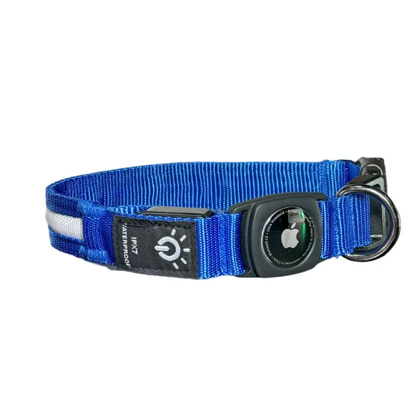 LED Dog Collar with AirTag Holder - Rechargeable, Waterproof, Adjustable, Soft, and Reflective Design