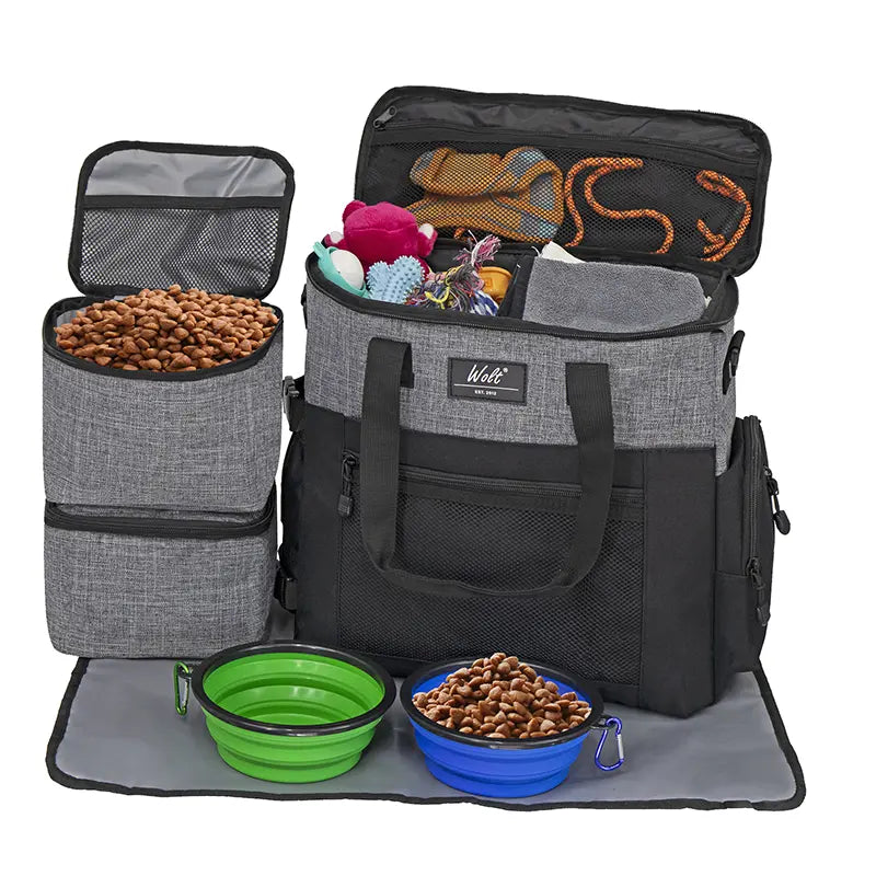 Wolt Pet Travel Bag Kit - Airline-Approved Organizer for Dog Food and Supplies, Ideal for Camping, Hiking, and Weekend Getaways, Black Travel Accessories for Pet Lovers