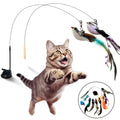 Interactive Cat Toy Wand with 10-in-1 Hands-Free Natural Bird Feather Ball and Suction Cup for Indoor Play