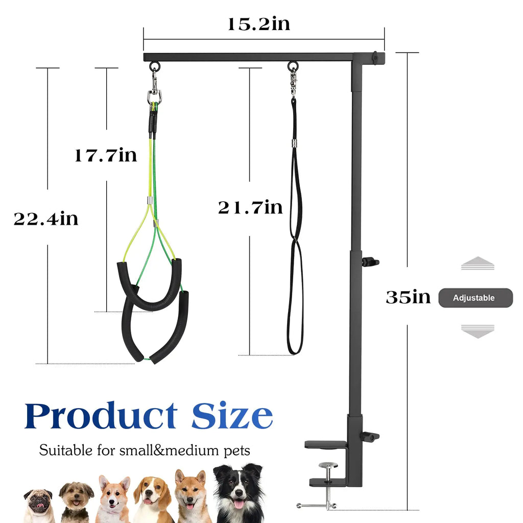 Pawaboo Dog Grooming Table Arm with Clamp, 35" Dog-Grooming-Arm Dog Grooming Stand and Free Two No Sit Haunch Holder with Grooming Loop, Foldable Dog Grooming Arm for Small Medium Pet, Groomer Partner