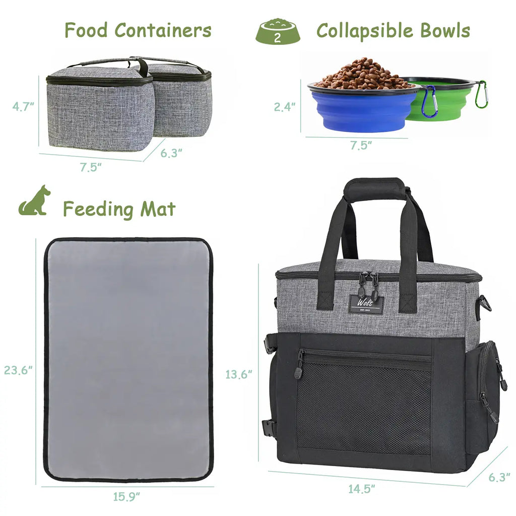 Wolt Pet Travel Bag Kit - Airline-Approved Organizer for Dog Food and Supplies, Ideal for Camping, Hiking, and Weekend Getaways, Black Travel Accessories for Pet Lovers