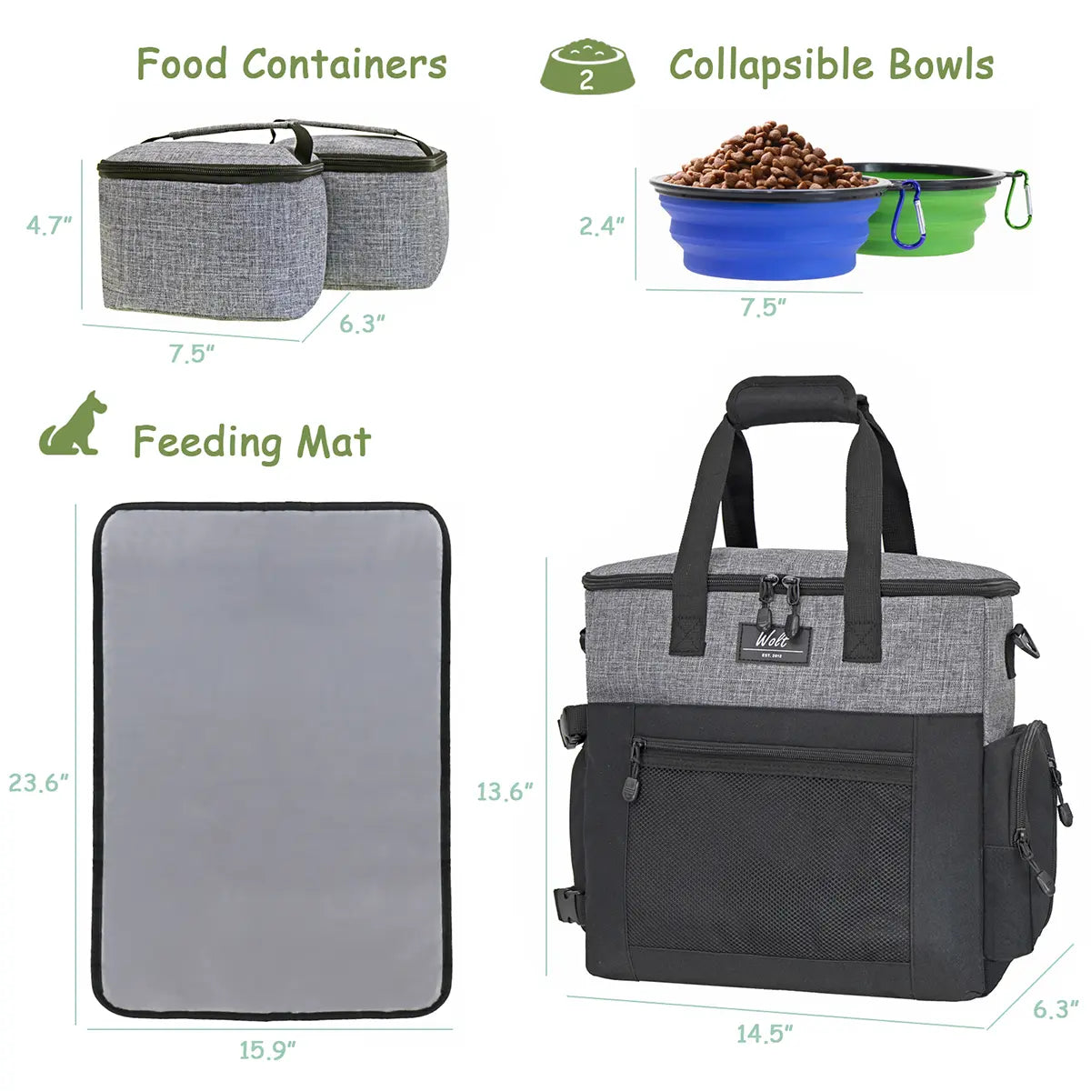 Wolt Pet Travel Bag Kit - Airline-Approved Organizer for Dog Food and Supplies, Ideal for Camping, Hiking, and Weekend Getaways, Black Travel Accessories for Pet Lovers