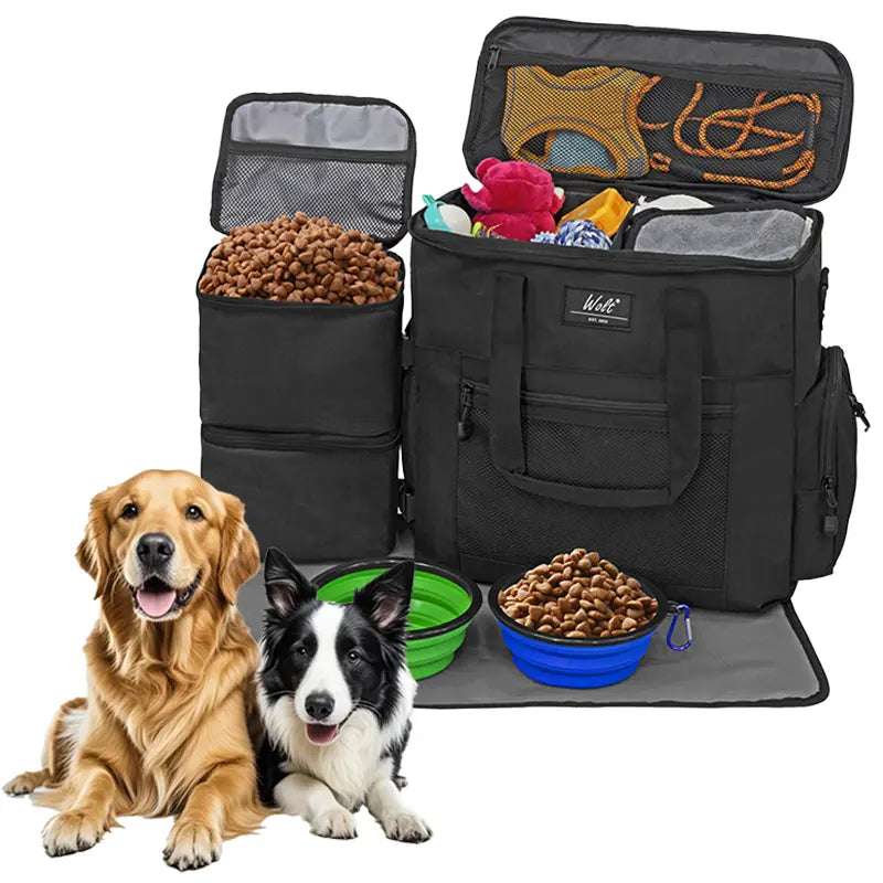 Wolt Pet Travel Bag Kit - Airline-Approved Organizer for Dog Food and Supplies, Ideal for Camping, Hiking, and Weekend Getaways, Black Travel Accessories for Pet Lovers
