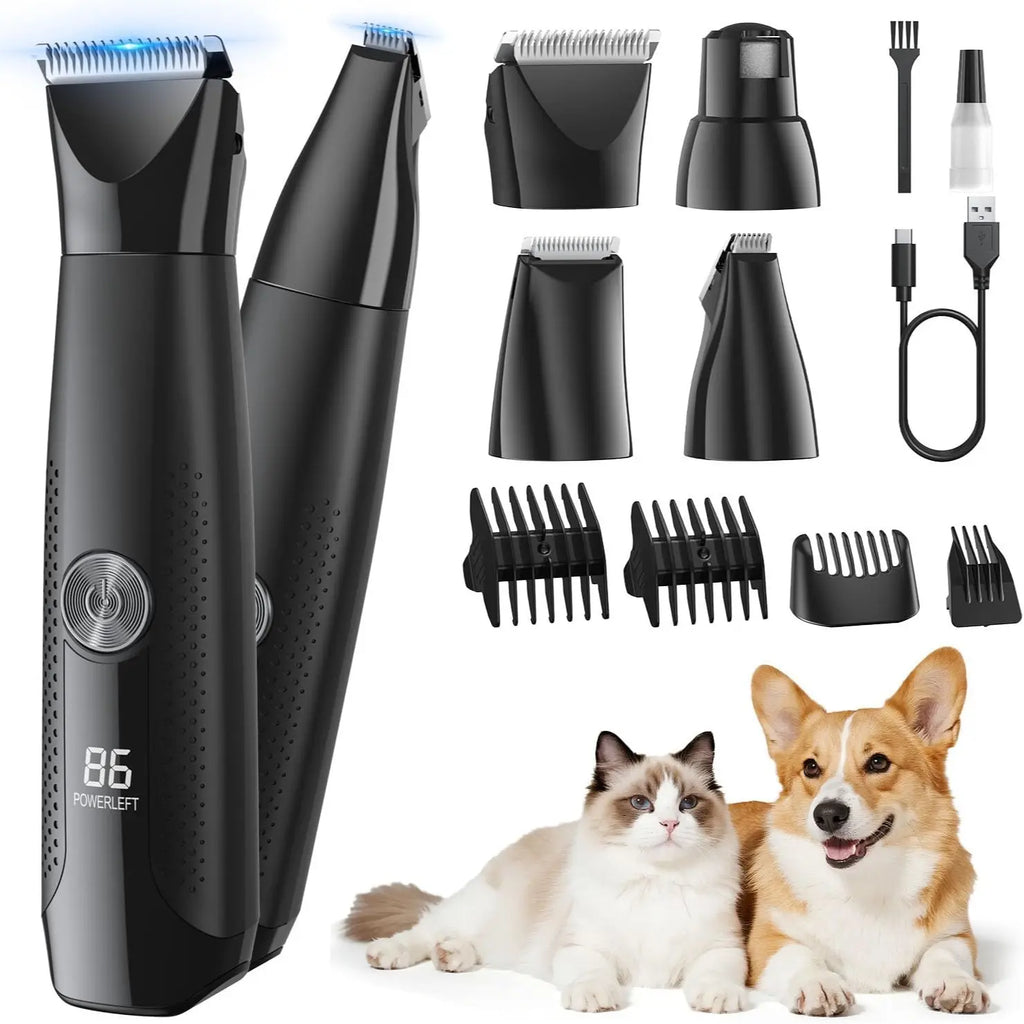 4-in-1 Professional Pet Grooming Kit with Nail Grinder, Rechargeable Silent Clippers for Dogs and Cats - Ideal for Body, Face, and Paw Grooming