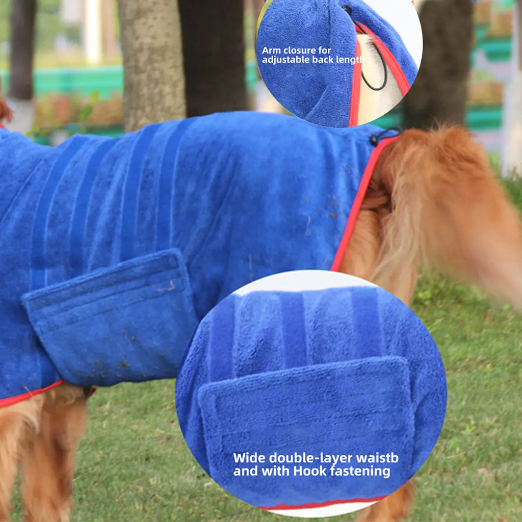 Quick-Dry Microfiber Pet Bathrobe and Towel - Ultra-Fine Fiber Grooming Accessory for Dogs and Cats in Blue