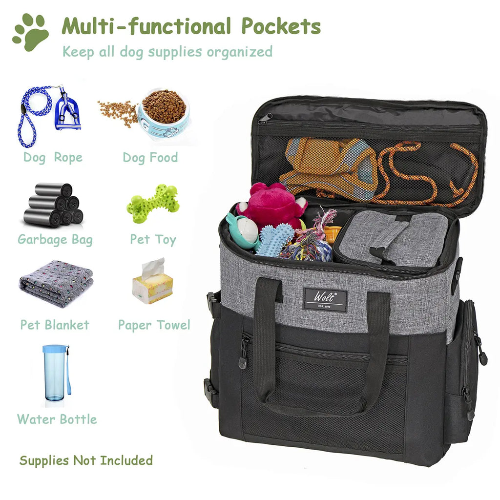 Wolt Pet Travel Bag Kit - Airline-Approved Organizer for Dog Food and Supplies, Ideal for Camping, Hiking, and Weekend Getaways, Black Travel Accessories for Pet Lovers