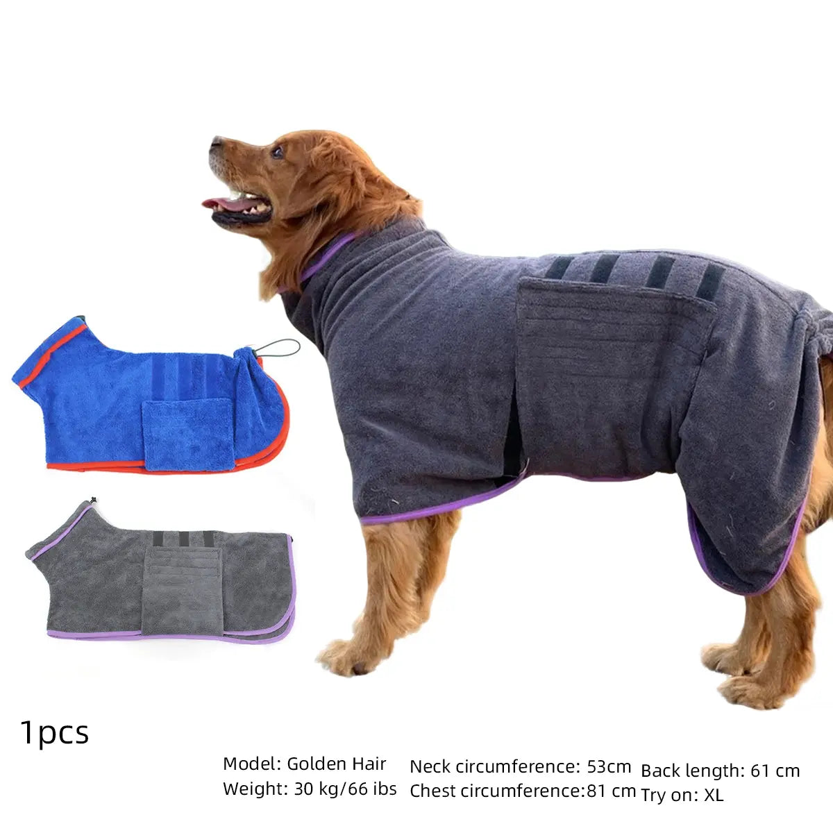 Quick-Dry Microfiber Pet Bathrobe and Towel - Ultra-Fine Fiber Grooming Accessory for Dogs and Cats in Blue
